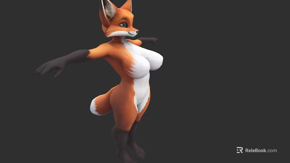 Anthropomorphic Woman Fox Character With Orange White Fur And Outstretched Arms 3d model 