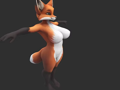 Anthropomorphic Woman Fox Character With Orange White Fur And Outstretched Arms 3d model
