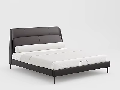 Modern Minimalist Double Bed With Leather Headboard Black Frame And White Mattress 3d model