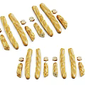 Long Baguettes and Small Round Rolls Arranged Neatly on White Background