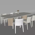 Modern White Rectangular Dining Table with Mixed Chairs Decorative Figurine and Books on Top 3d model
