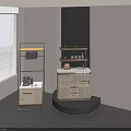 Modern Storage Shelves Featuring Wooden Drawers Marble Countertop And Wine Racks