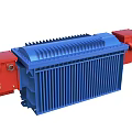 Industrial Transformer With Blue Main Body Red Side Components And Radiator Fins Structure