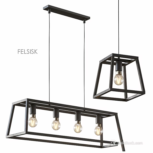 Minimalist Modern Chandelier With Black Frame Multiple Bulbs For Kitchen Island Dining Table 3d model 