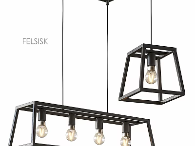 Minimalist Modern Chandelier With Black Frame Multiple Bulbs For Kitchen Island Dining Table 3d model