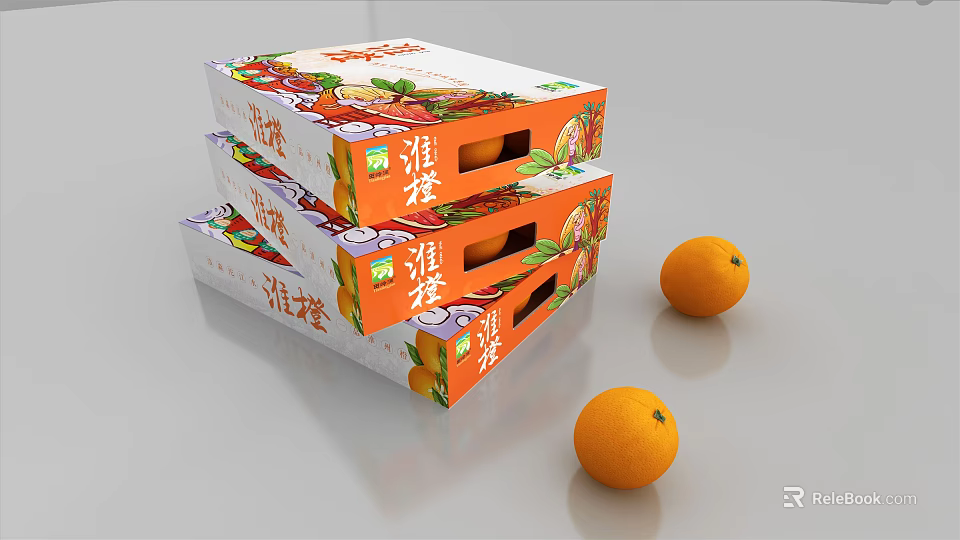 Orange Themed Ornament Decoration Set With Stacked Packaging Boxes And Fresh Oranges 3d model 