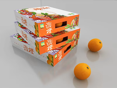 Orange Themed Ornament Decoration Set With Stacked Packaging Boxes And Fresh Oranges 3d model