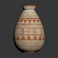 White Ceramic Decorative Vase With Orange Geometric Patterns And Traditional Line Details