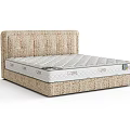 Modern Double Bed With Beige Upholstered Headboard And Spring Mattress