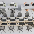 Modern Office Workspace Featuring Multiple Desks Computers And Ergonomic Office Chairs 3d model