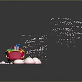 Santa Claus With Reindeer Pulling Sleigh Loaded With Colorful Gifts On Snowy Background