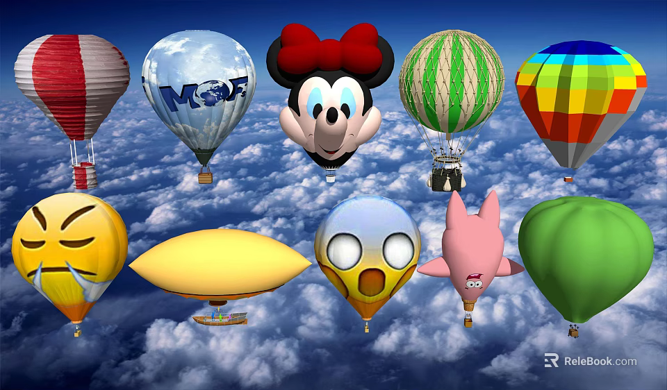 Amusement Park Rides With Colorful Hot Air Balloons And Cartoon Character Designs 3d model 