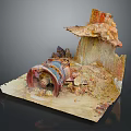 Old Damaged Mechanical Equipment Part With Rusty Surfaces And Rock Soil Surroundings