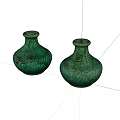 Two Green Ceramic Vases With Crackle Texture On White Background
