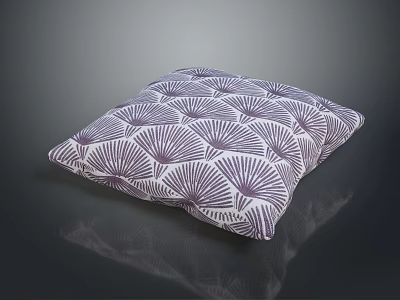 Decorative Pillow With Purple Fan Shaped Pattern On White Soft Fabric 3d model