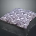 Decorative Pillow With Purple Fan Shaped Pattern On White Soft Fabric