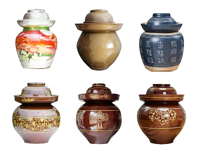 Traditional Ceramic Jars With Decorative Patterns And Lids In Various Designs 3d model