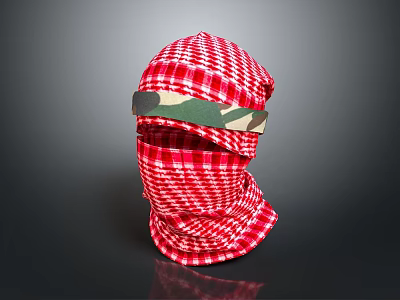 Stylish Red Checkered Headscarf With Camouflage Strap Fashion Accessory 3d model