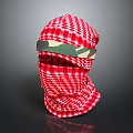 Stylish Red Checkered Headscarf With Camouflage Strap Fashion Accessory