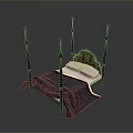 Four Poster Bed With Ornate Headboard Black Bedposts And Bedding 3d model