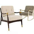Stylish Armchairs with Cream and Gray Upholstery Gold Accents Wooden Frames and Rocking Design