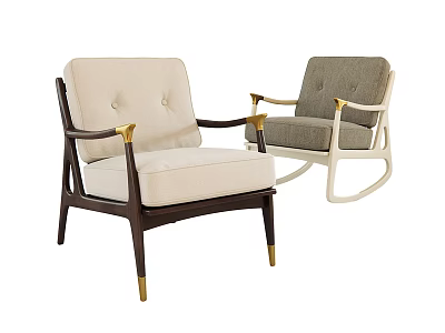 Stylish Armchairs with Cream and Gray Upholstery Gold Accents Wooden Frames and Rocking Design 3d model