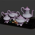 Elegant Silver Tea Set With Black Tray And Decorative Teapot Sugar Bowl Milk Jug