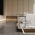 Luxury Modern Real Estate Sales Office Interior Featuring Marble Sand Table And Elegant Ambient Lighting