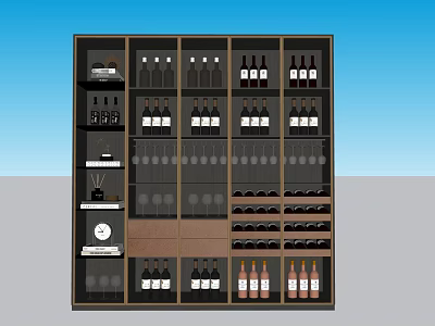 Stylish Wine Cabinet With Decorative Ornaments Set Wine Bottles Glasses And Shelf Arrangement 3d model