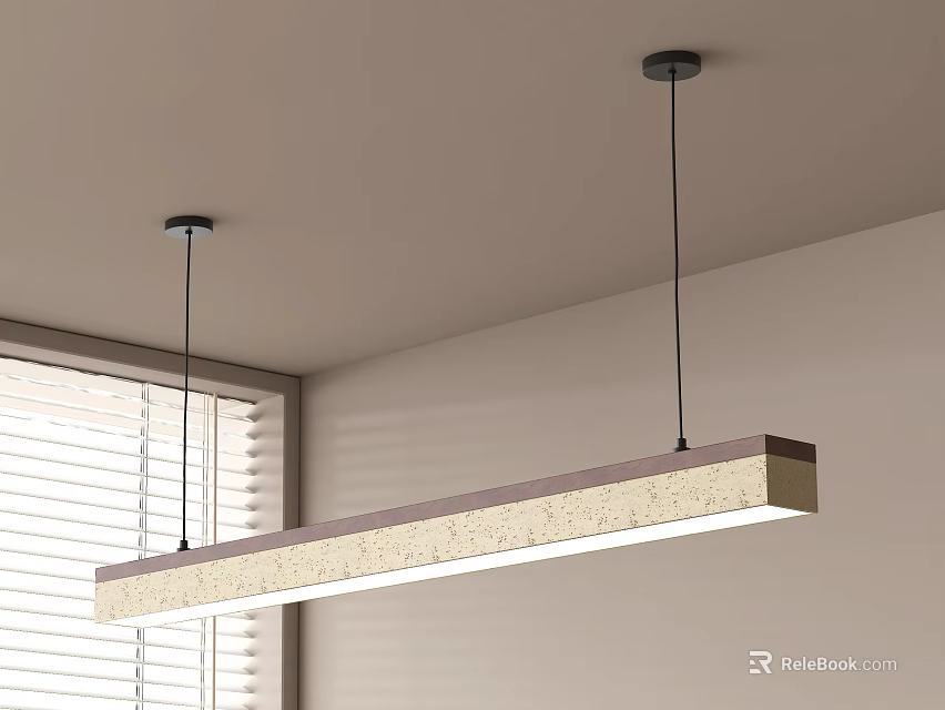 Modern Interior With Long Rectangular Pendant Light Featuring Light Frame And LED Lighting 3d model