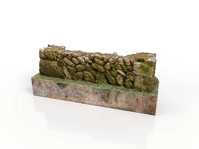 Natural Wood And Stone Wall Structure With Stacked Stones And Moss Covered Surface 3d model