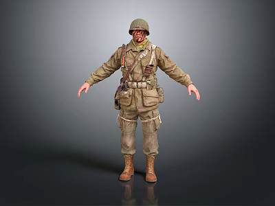 Man in Military Uniform with Helmet and Tactical Gear Standing Pose 3d model