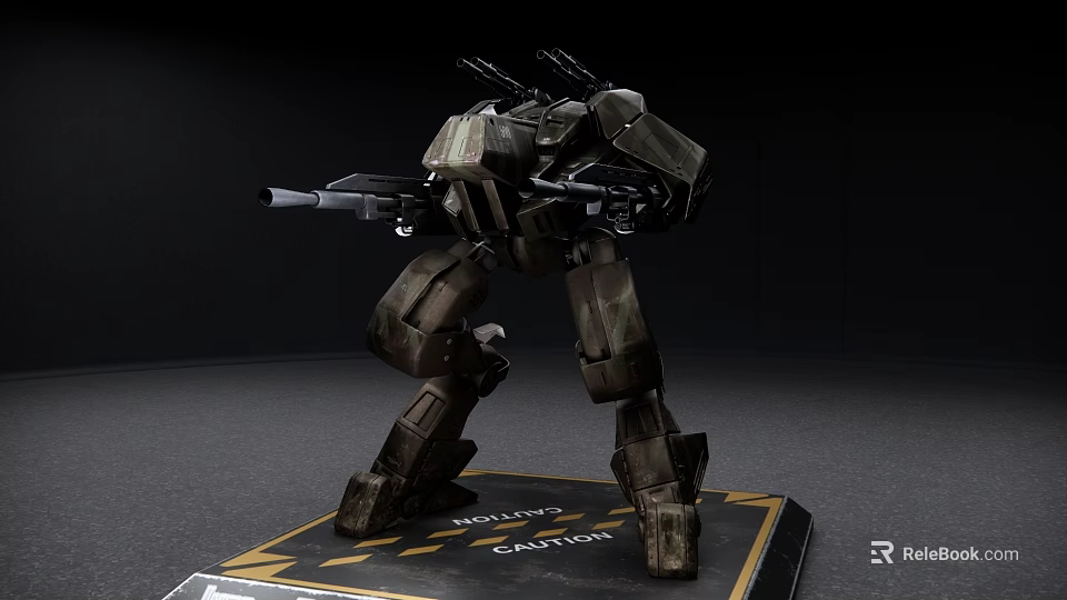 Intelligent Mechanical Humanoid Smart Machine With Weapons And Camouflage Paint On Caution Platform 3d model 