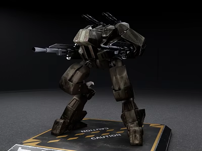 Intelligent Mechanical Humanoid Smart Machine With Weapons And Camouflage Paint On Caution Platform 3d model