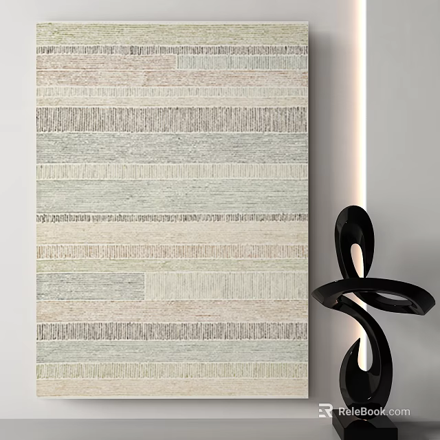 Square Carpet With Striped Pattern In Light Tones And Modern Sculpture Decor 3d model 