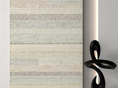 Square Carpet With Striped Pattern In Light Tones And Modern Sculpture Decor 3d model