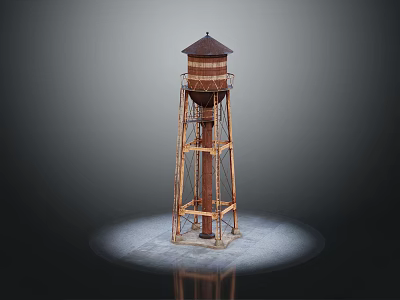 Wooden Water Tower With Pointed Roof And Circular Base Illuminated Display Structure 3d model