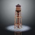 Wooden Water Tower With Pointed Roof And Circular Base Illuminated Display Structure