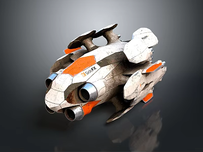 Futuristic Orange And White Spacecraft With Multiple Thrusters For Cosmic Exploration Missions 3d model