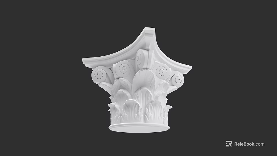 White Intricate Roman Column Capital With Floral Scroll Carvings And Classical Design 3d model 