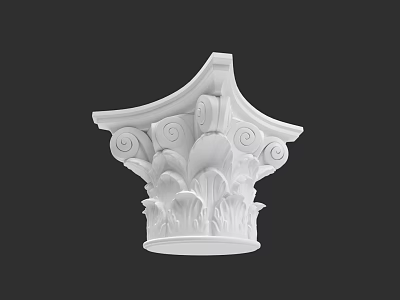 White Intricate Roman Column Capital With Floral Scroll Carvings And Classical Design 3d model