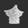 White Intricate Roman Column Capital With Floral Scroll Carvings And Classical Design