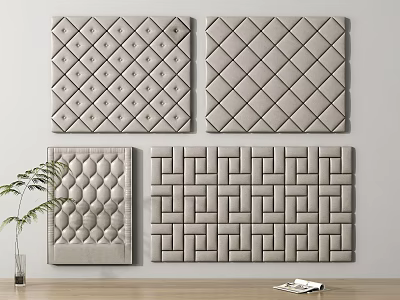 Upholstered Bed Background Wall With Various Textured Patterns In Neutral Tone 3d model