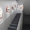School Staircase Corridor With Red Border Display Boards And Campus Information 3d model