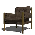 Vintage Brown Upholstered Leisure Chair With Brass Legs And Padded Seat