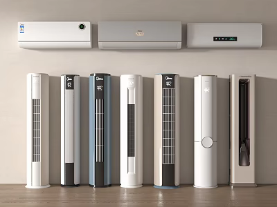 Modern Air Conditioner Fans Featuring Wall Mounted And Standing Models In Various Styles 3d model
