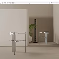 Two Modern Metal Frame Leisure Chairs With Green Plant In Light Colored Room