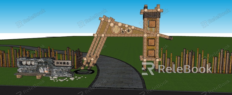 New Chinese Style Village Courtyard Gate Village Dwellings Courtyard Gate Homestay Gate Village Courtyard Gate Dwellings Courtyard Gate Wall model