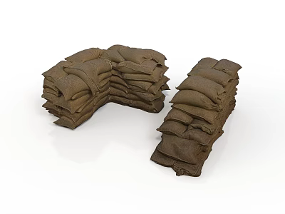 Brown Burlap Sandbags Stacked And Piled For Flood Control Applications 3d model
