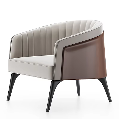 Modern Beige And Brown Accent Chair With Tufted Design Curved Armrest And Black Tapered Legs 3d model
